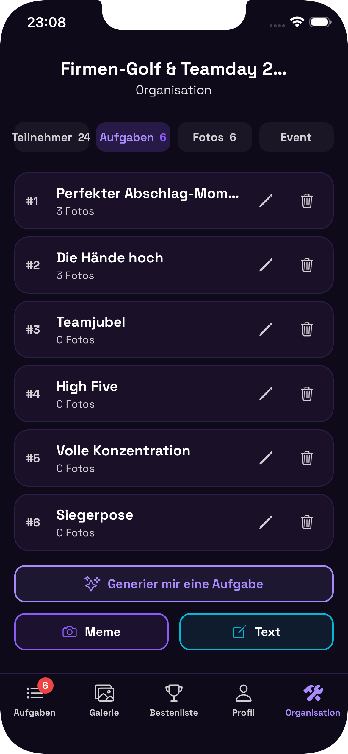 Host-Ansicht für Organisator:innen