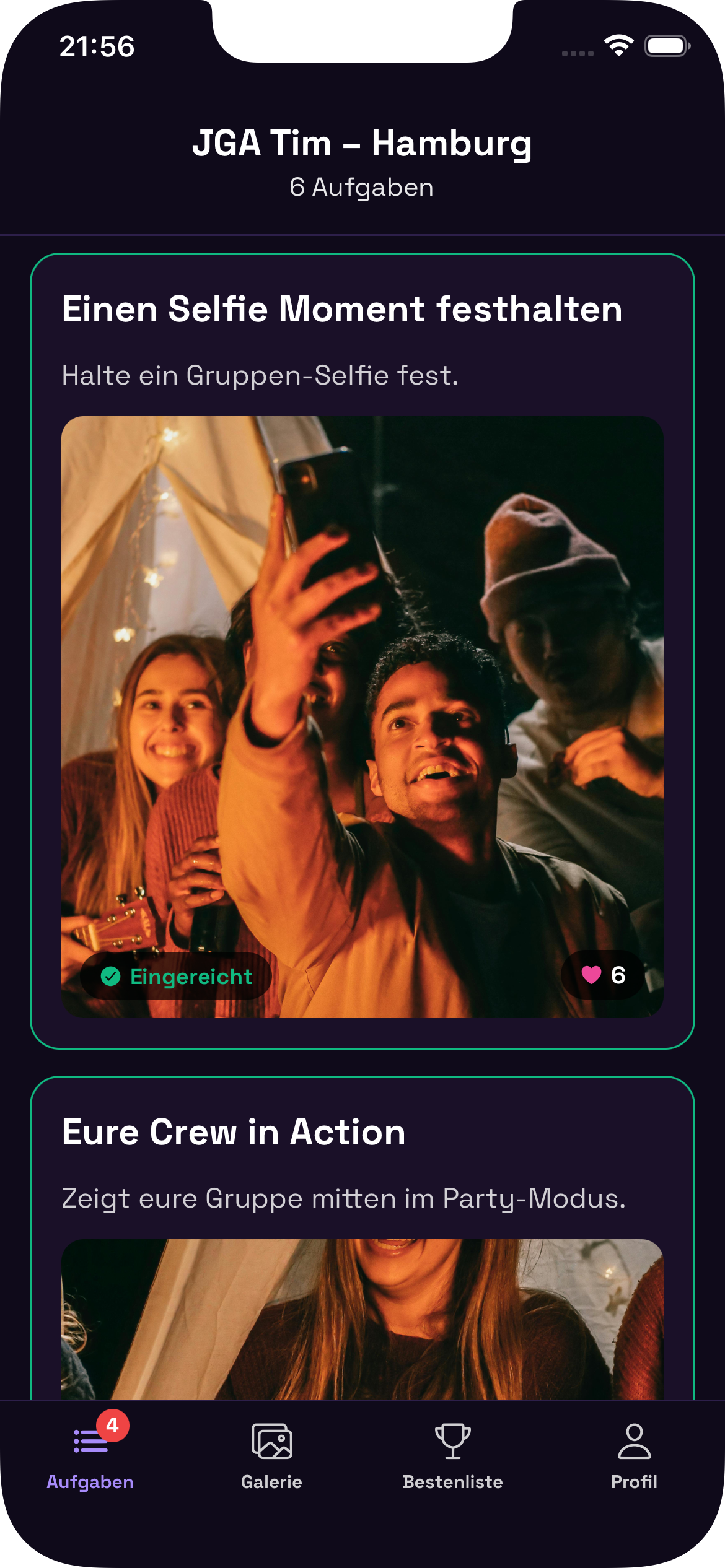 Aufgaben-Ansicht für die JGA-Crew