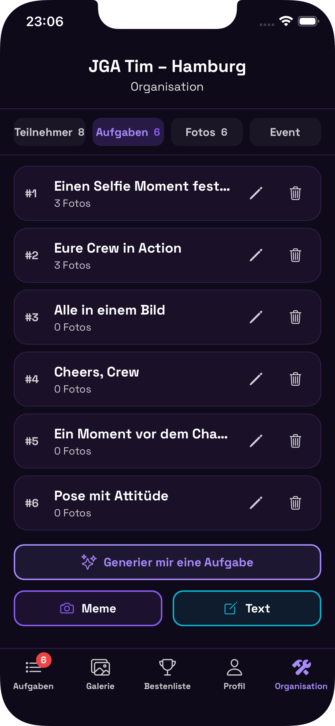 Host-Ansicht für Trauzeug:innen
